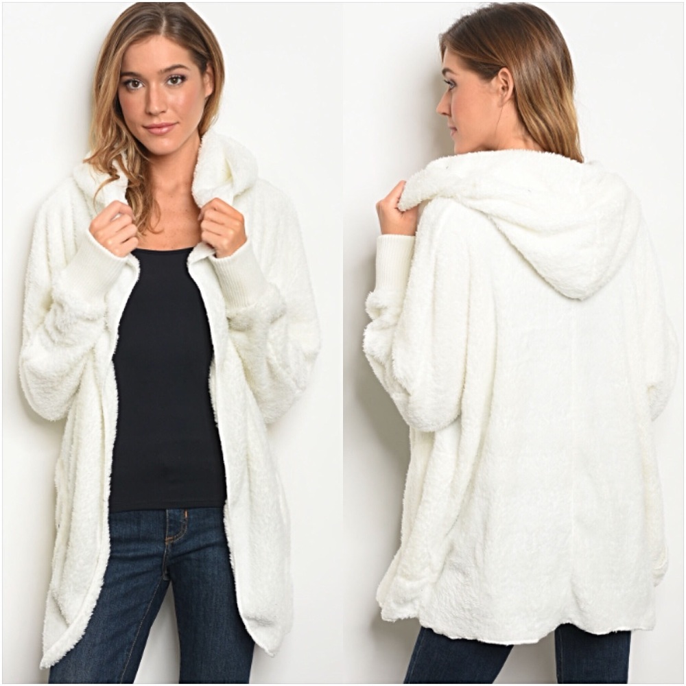 Fuzzy Blush Plush Fur Fleece Jacket Pockets O/S - Picture 6 of 6